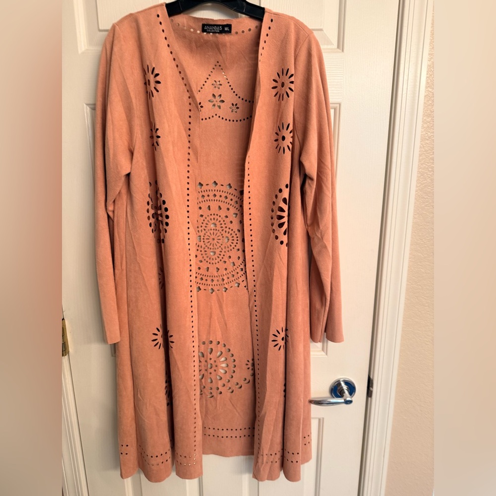 Peach soft-suede Sz M/L Open-Front Cardigan